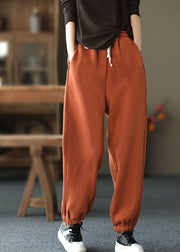 Orange elastic waist Warm Fleece harem Pants Winter