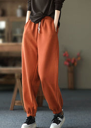 Orange elastischer Bund Warme Fleece-Haremshose Winter