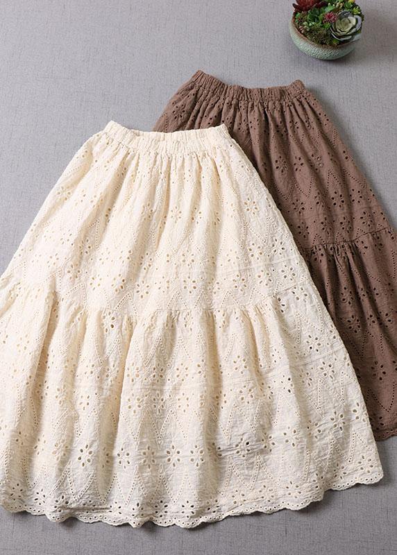 Organic Apricot Hollow Out Embroideried Fall Patchwork Skirts - bagstylebliss