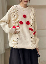 Organic Apricot Hollow Out Floral Knit sweaters Winter