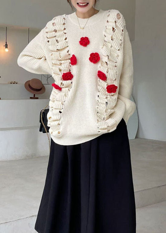 Organic Apricot Hollow Out Floral Knit sweaters Winter