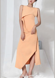 Organic Apricot side open Cotton asymmetrical design Summer Dress - bagstylebliss