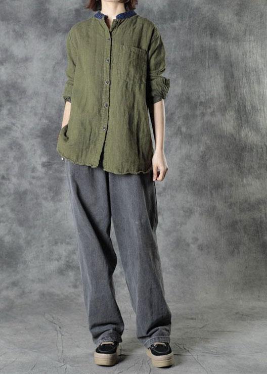 Organic Army Green Retro Pockets Fall Long Sleeve Top - bagstylebliss