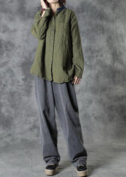 Organic Army Green Retro Pockets Fall Long Sleeve Top - bagstylebliss