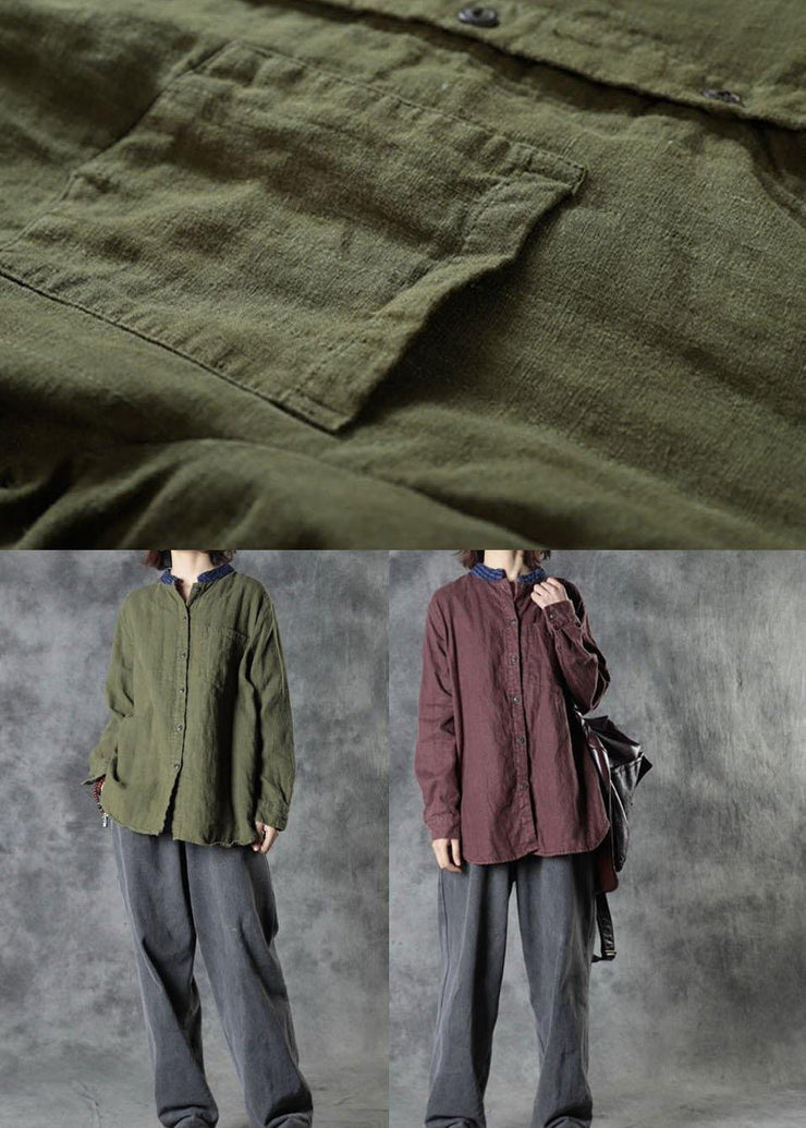 Organic Army Green Retro Pockets Fall Long Sleeve Top - bagstylebliss