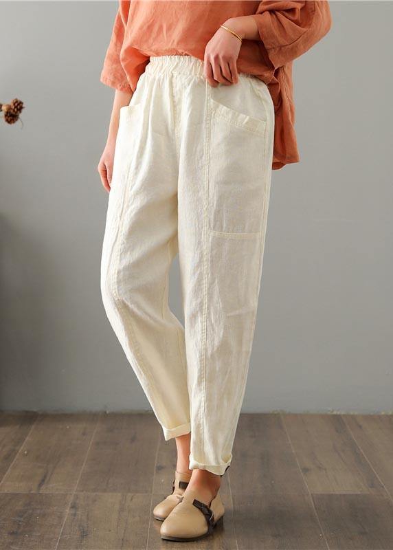Organic Beige High Waist Harem Cotton Linen Pants Summer - bagstylebliss