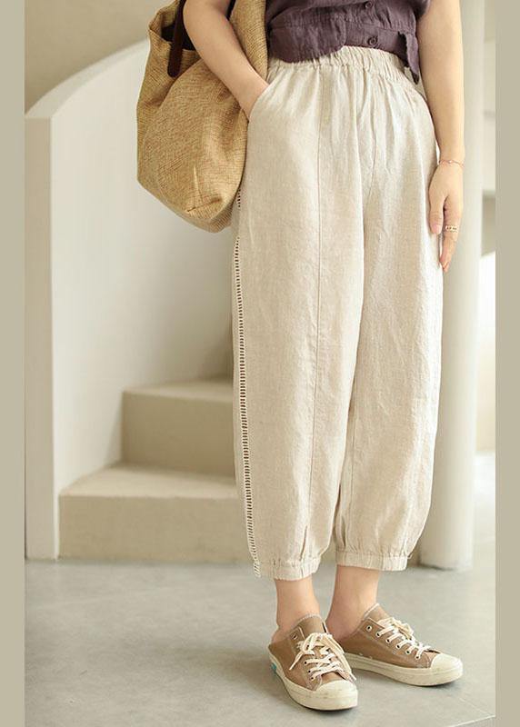 Organic Beige Retro Hollow Out Pockets Fall Pants - bagstylebliss