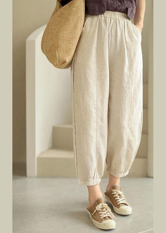 Organic Beige Retro Hollow Out Pockets Fall Pants - bagstylebliss