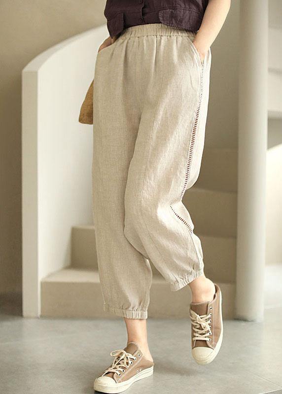 Organic Beige Retro Hollow Out Pockets Fall Pants - bagstylebliss