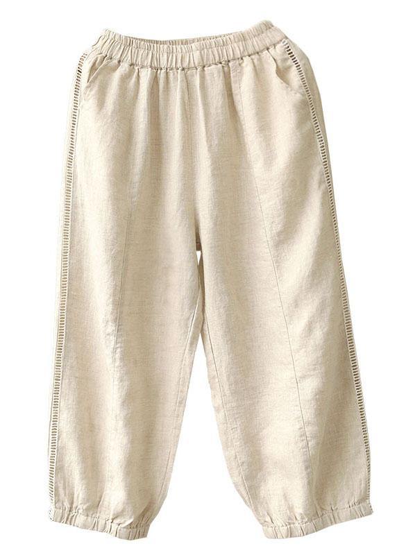 Organic Beige Retro Hollow Out Pockets Fall Pants - bagstylebliss