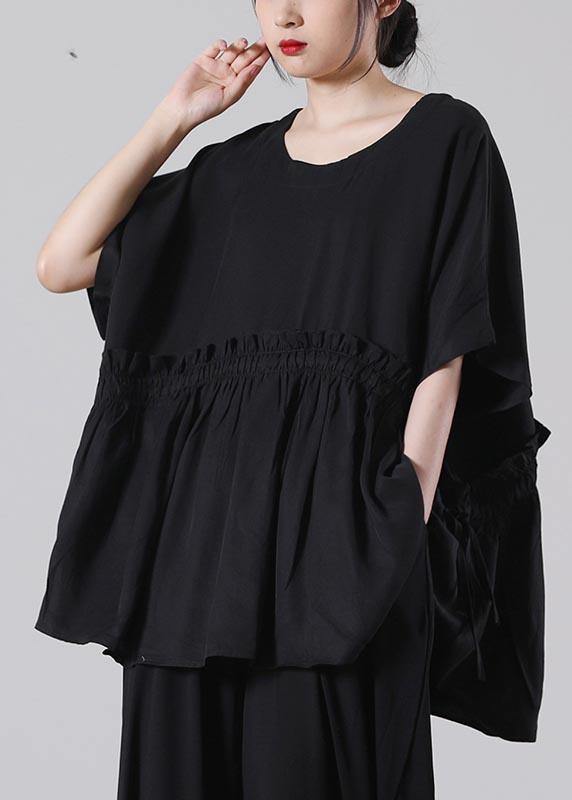 Organic Black Batwing Sleeve Cotton Summer Shirts - bagstylebliss