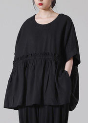 Organic Black Batwing Sleeve Cotton Summer Shirts - bagstylebliss