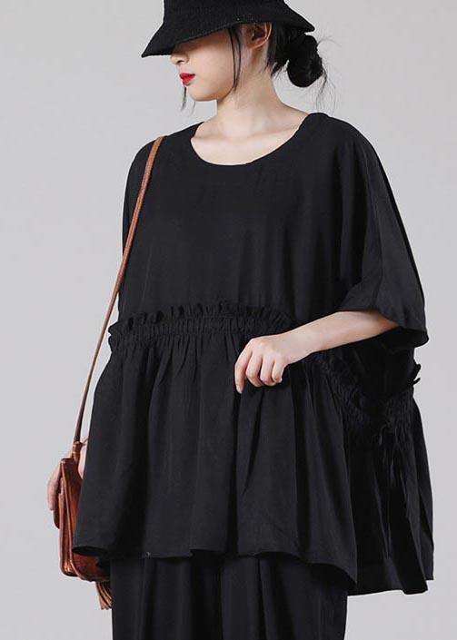 Organic Black Batwing Sleeve Cotton Summer Shirts - bagstylebliss