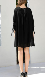 Organic Black Cinched Chiffon O-Neck Hollow Out Summer Party Dress - bagstylebliss
