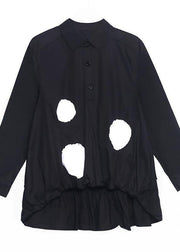 Organic Black Dot Cinched low high design Cotton Shirt Tops - bagstylebliss