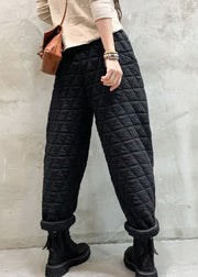 Organic Black Elastic Waist Thick Pockets Casual Winter Pants