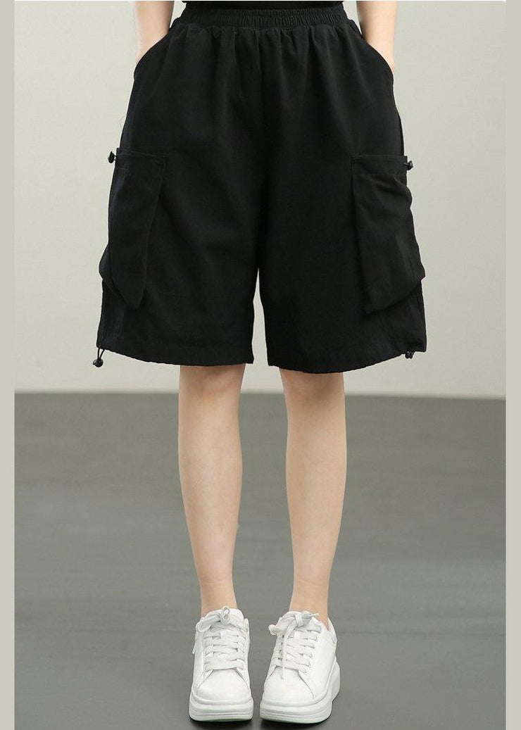Organic Black Elastic Waist hot pants Summer - bagstylebliss