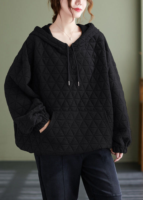 Organic Black Hooded thick Cotton Sweatshirts Top Winter