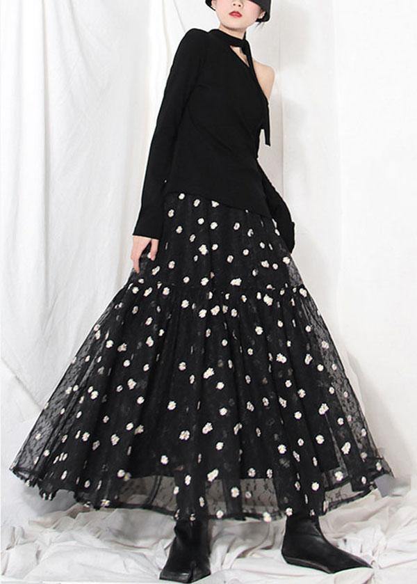 Organic Black Lace Embroideried Summer A Line Skirt - bagstylebliss