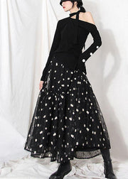 Organic Black Lace Embroideried Summer A Line Skirt - bagstylebliss