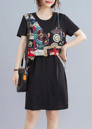 Organic Black Patchwork Beige Summer Chiffon Dress - bagstylebliss