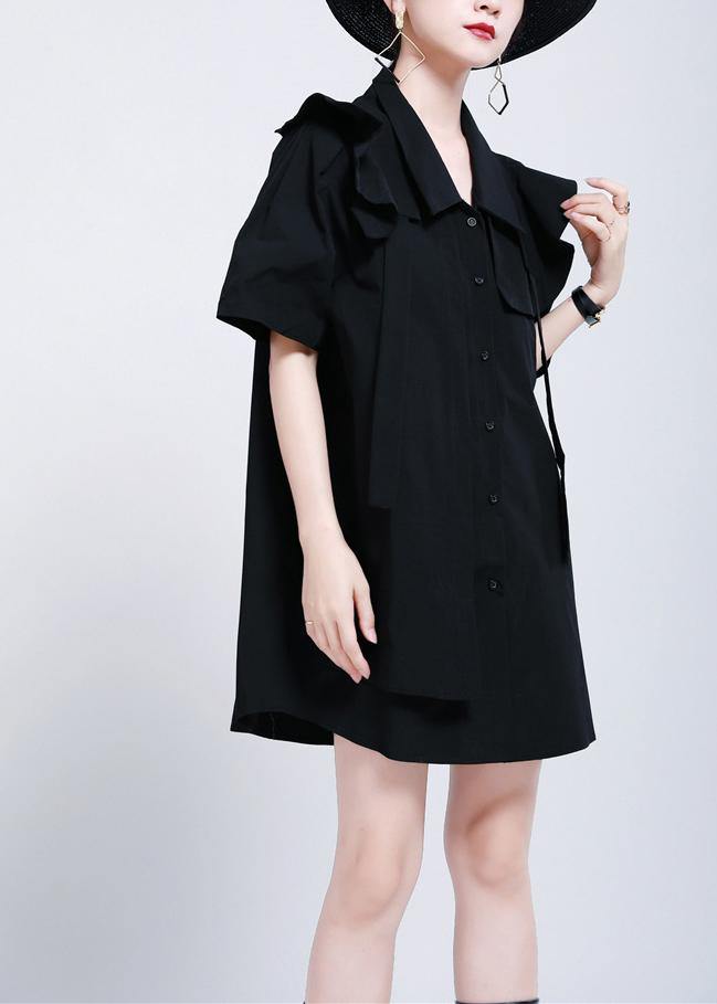 Organic Black Peter Pan Collar Summer Cotton Dress - bagstylebliss