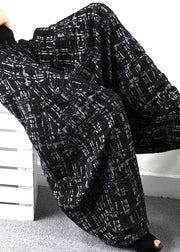 Organic Black Plaid Print Oversize Wide Leg Winter Pants