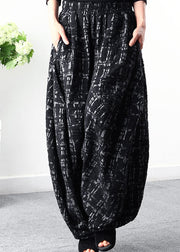 Organic Black Plaid Print Oversize Wide Leg Winter Pants