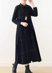 Organic Black Plaid Tie Long Sleeve Holiday Dress Fall - bagstylebliss