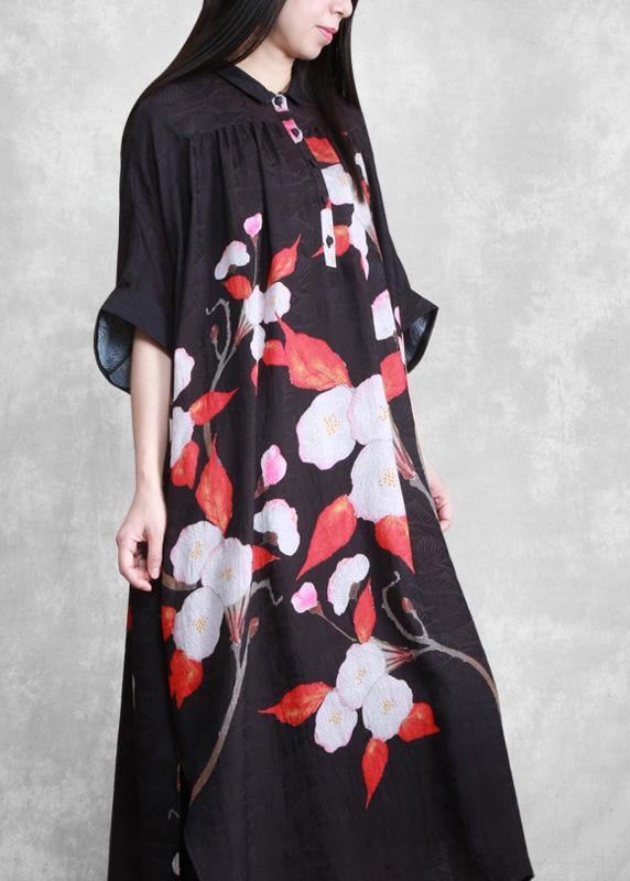 Organic Black Oversize Floral Summer Maxi Dresses - bagstylebliss