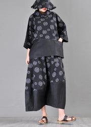 Organic Black Print Patchwork Cotton Linen Summer Shirt - bagstylebliss