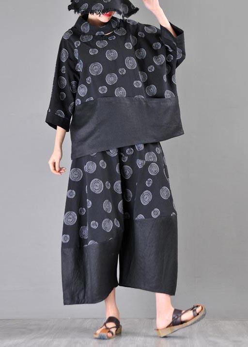 Organic Black Print Patchwork Cotton Linen Summer Shirt - bagstylebliss