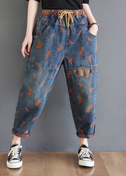 Organic Blue Embroidered Pockets denim Pants Spring