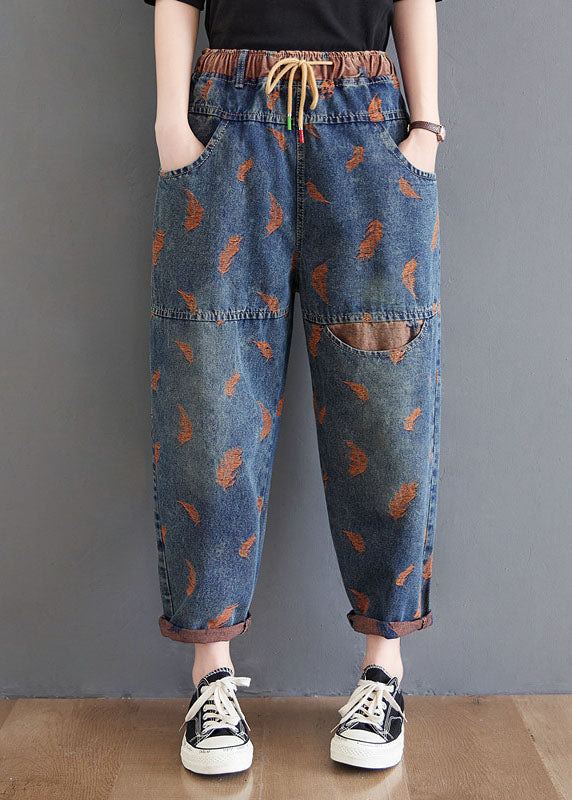 Organic Blue Embroidered Pockets denim Pants Spring