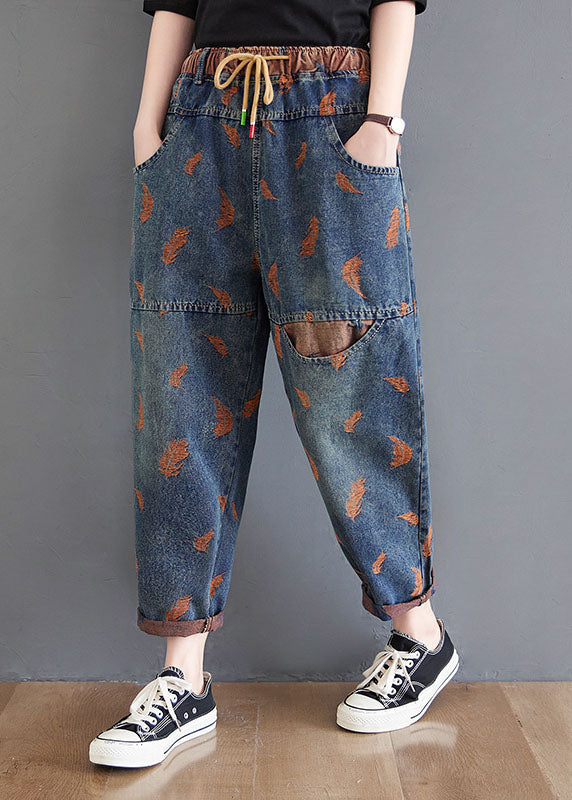 Organic Blue Embroidered Pockets denim Pants Spring