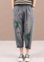 Organic Blue Embroideried Summer Regular Denim Pants - bagstylebliss