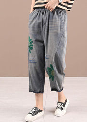 Organic Blue Embroideried Summer Regular Denim Pants - bagstylebliss