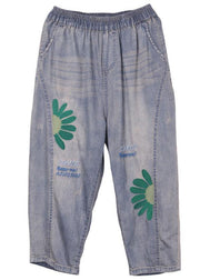 Organic Blue Embroideried Summer Regular Denim Pants - bagstylebliss