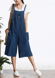 Organic Blue Pockets Einfarbige Baumwoll-Denim-Overalls Hose mit weitem Bein Sommer