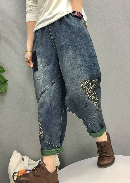 Organic Blue patch applique  denim Pants Spring