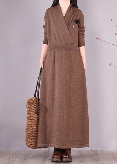 Organic Chocolate Clothes V Neck Asymmetric Dresses Spring Dresses - bagstylebliss