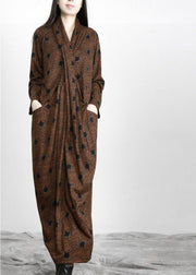 Organic Chocolate Jacquard WrapLoose Maxi Dresses Fall - bagstylebliss