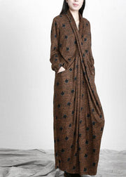 Organic Chocolate Jacquard WrapLoose Maxi Dresses Fall - bagstylebliss