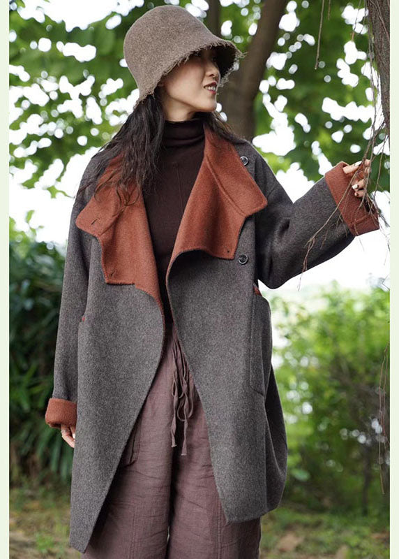 Organic Dark Gray PeterPan Collar Pockets Casual Thick Winter Coat