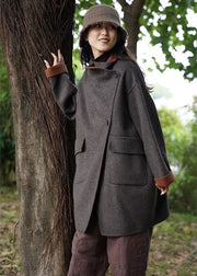 Organic Dark Gray PeterPan Collar Pockets Casual Thick Winter Coat