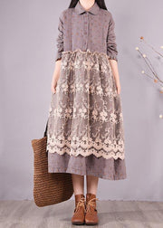 Organic Gray Print Wardrobes Patchwork Lace Long Spring Dresses - bagstylebliss