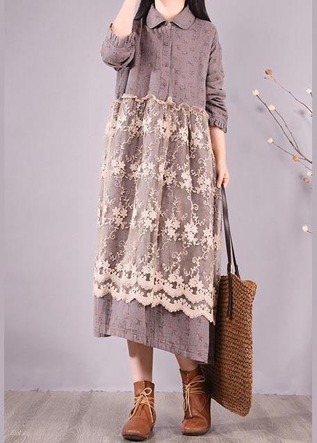 Organic Gray Print Wardrobes Patchwork Lace Long Spring Dresses - bagstylebliss