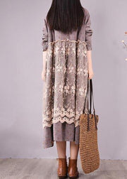Organic Gray Print Wardrobes Patchwork Lace Long Spring Dresses - bagstylebliss