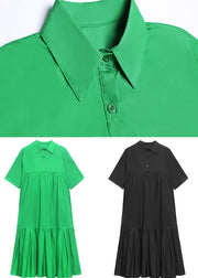 Organic Green Cotton Pockets Peter Pan Collar Dresses Summer - bagstylebliss