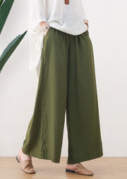 Organic Green Oversized Pockets Cotton Wide Leg Pants Fall